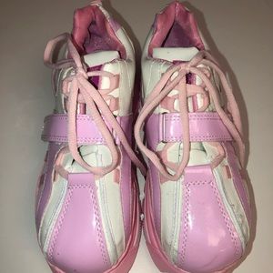 Pink and white platform sneakers